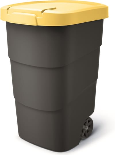 Prosperplast - Wheeler - Grote Afvalbak met wielen 95L - Geel / Kunststof