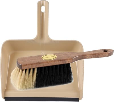 Brumag Stoffer en blik set Freya - blik kunststof - beige - 38 x 30 cm - borstel paardenhaar 29 cm