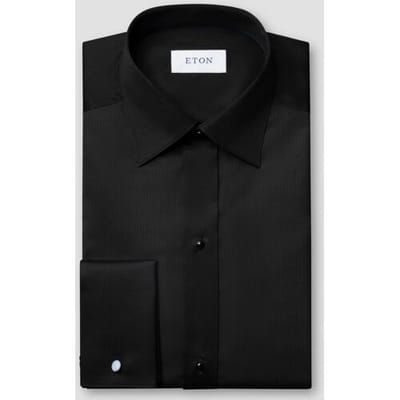 Eton Overhemd Fine Striped Bib Evening Piqué Zwart / male