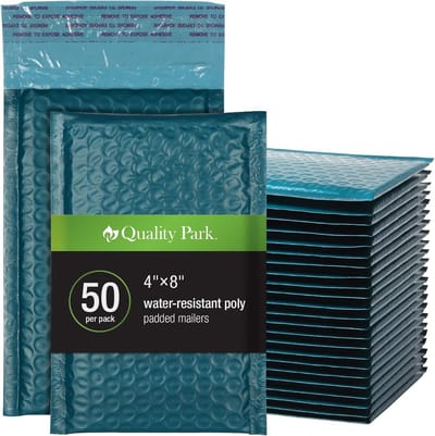 4 x 8 Verzendzakken Zelfklevend, Kleine Blauwe Gewatteerde Enveloppen, Redi-Strip Afpelsluiting, 50 Per Doos
