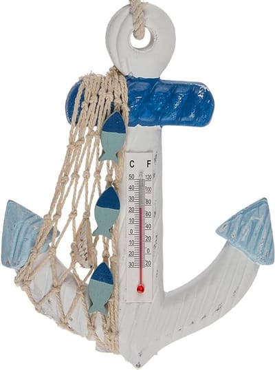 Wandthermometer met Anker - Houten Decoratie voor een Maritieme Sfeer