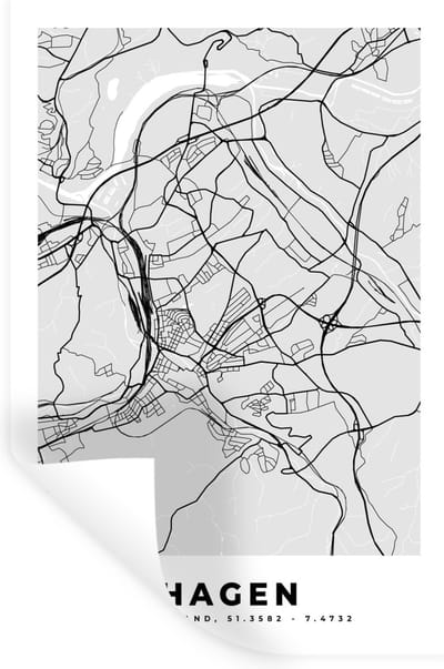 Muurstickers - Sticker Folie - Duitsland - Stadskaart - Plattegrond - Hagen - Kaart - 20x30 cm - Plakfolie - Muurstickers Kinderkamer - Zelfklevend Behang - Zelfklevend behangpapier - Stickerfolie