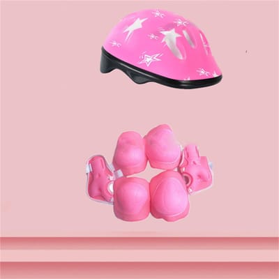 7-delige Kinder Skateboard Beschermingsset PVC Helm Knie Elleboog Pols Beschermer voor Skaten Fietsen Roze