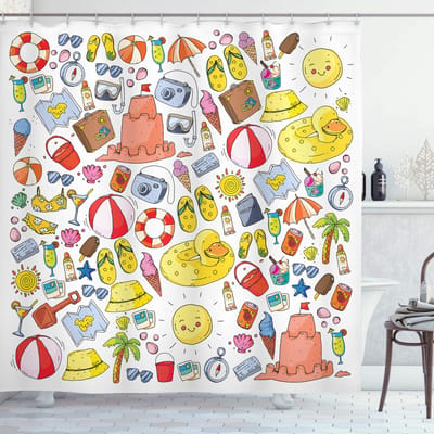 ABAKUHAUS Krabbels douchegordijn – 175x240 cm – Veelkleurig