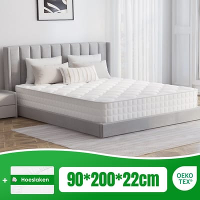 Fukstern Matras 100x200 cm - Pocketvering Matras 22cm Dik - 7 zones - OEKO-TEX Gecertificeerd - Anti-Allergische - Orthopedisch Eenpersoonsmatrassen - H3/H4 Medium Hard - 10 Lagen Hoogwaardige Materialen - Voor Kinderen en Volwassenen