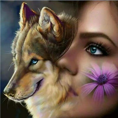 Peinture diamant beauté visage et loup, broderie diamant Animal collé rond, perceuse complète, décoration d'intérieur, bricolage 30x30CM brown
