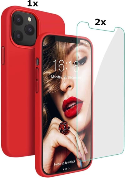Hoesje Geschikt voor iPhone 13 Pro Max Soft Nano siliconen Gel Rood Hoesje Met 2X Glazen screenprotector