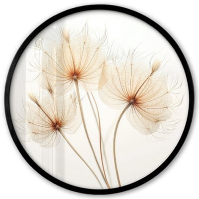 Poster in lijst Rond - Fotolijst 40x40 cm - Posters - Zonlicht - Paardenbloemen - Natuur - Botanisch - Ronde posterlijst zwart - Decoratie - Wanddecoratie woonkamer - Muurdecoratie slaapkamer