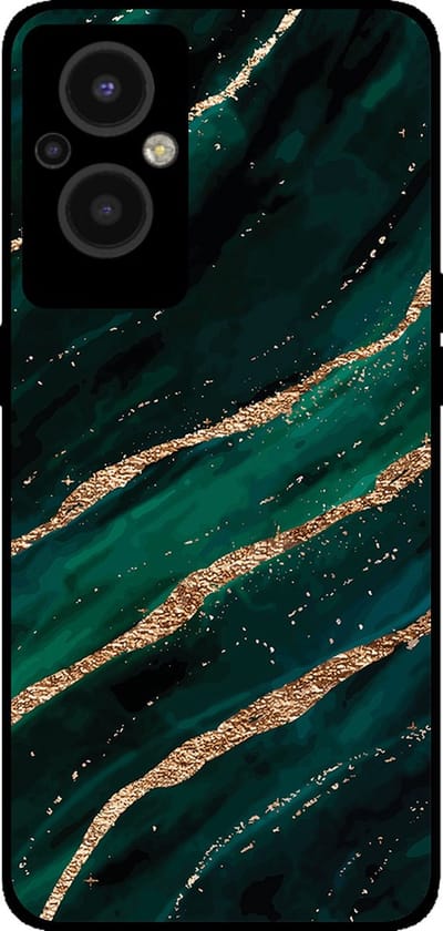 Smartphonica Telefoonhoesje Geschikt voor Oppo Reno8 Lite met marmer opdruk - TPU backcover case marble design - Groen Goud geschikt voor Oppo Reno8 Lite