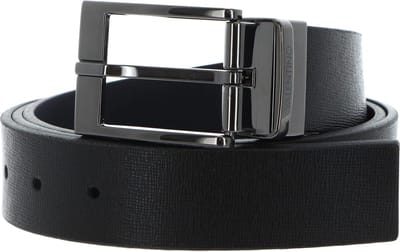 VALENTINO Leren Riem Icaro Classic Men's Belt W125 Nero / Blu Zwart