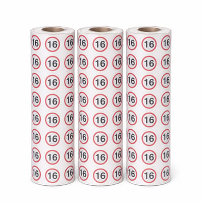 Partytime Serpentine Printing '16' - Feestslinger van Papier - 3 Rollen per Verpakking - Lengte 384 cm per Rol - Verjaardagsversiering voor 16 Jaar - Wit met Rode Print