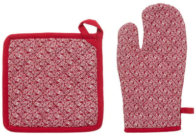Atmosphera Ovenwant set met pannenlap - rood - katoen - 20 x 32 cm - chef - keukenbenodigdheden