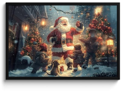 Poster in lijst - Fotolijst 90x60 cm - Posters - Kerstvreugde - Sneeuw - Kleurrijk - Posterlijst zwart - Decoratie - Wanddecoratie woonkamer - Muurdecoratie slaapkamer - Kerstversiering - Kerstdecoratie voor binnen - Kerstmis
