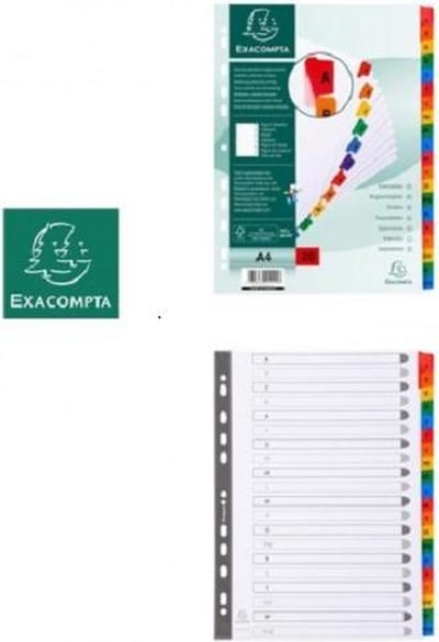 Exacompta Tabbladen karton 160g - versterkte gekleurde tabs + inbdexblad - 20 tabs - A tot Z - A4 - Wit - 1111E