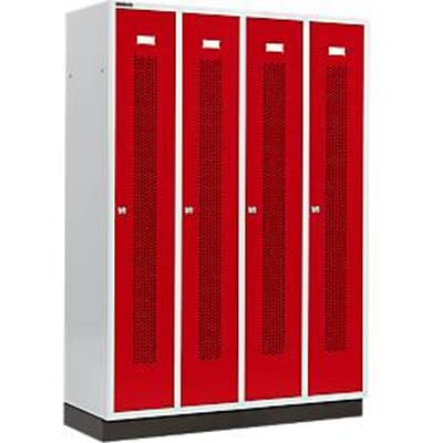 Schäfer Shop Select Kledinglocker met geperforeerde lijnen, 4 compartimenten, met fitting, cilinderslot, Deur robijnrood