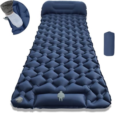 Zelfopblazende Slaapmat - Kampeer Mat - Outdoor Slapen - Opblazen Met Voetdruk - 200x65x6 Cm - Blauw Enkel