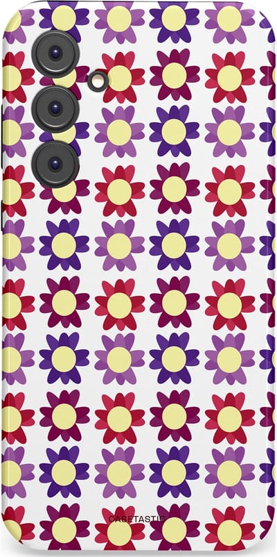 Casetastic Hoesje Geschikt voor Samsung A35 - Stijlvolle Beschermende Duo-layer Case - Rood Paarse Roze Madelief Bloementjes