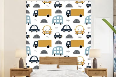 Behang - Fotobehang Patroon - Jongens - Auto - Kind - Breedte 225 cm x hoogte 280 cm