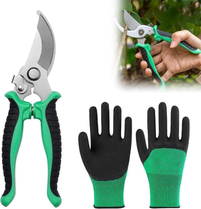 Dailygoods - Professionele Titanium Tuinsnoeischaar, Bypass-Snoeischaar Voor Zwaar Gebruik, Met Tuinhandschoenen, Voor Planten, Tuinieren, Trimmen