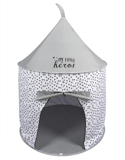 Kinder Speeltent My Little Héros – Ronde Tent voor Binnen – Ø 100 cm – Hoogte 125 cm – Speelhuisje voor Kinderkamer – Grijs/Wit