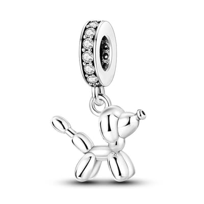 Fler® | Bedel | Past op populaire bedelarmbanden (standaard - 3mm) | Poedel Bedel | Ballondier Hond Bedel | Hangbedel Charm | 925 sterling zilver | zirkonia | Armband Kraal | Valentijnsdag Cadeau | Sinterklaas kado | Kerstcadeau | Verjaardagsgeschenk