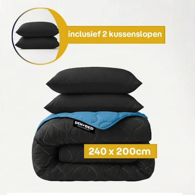 Dekbed-Discounter - Sleeptime Dekbed Zonder Overtrek 240 x 200 cm - Inclusief 2 kussenslopen - Wasbaar op 40 graden - Verkoelend dekbed - Zwart, Blauw