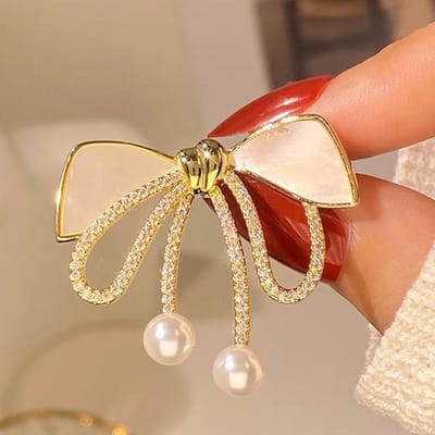 Strass Strik Broches Voor Vrouwen Grote Strikknoop Broche Pin Vintage Mode Sieraden Accessoires beige