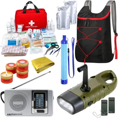 White-Label® Noodpakket Rampenrugzak - Oorlog - Denk Vooruit - Hechtset - Survival Kit Outdoor - Zwart met rood