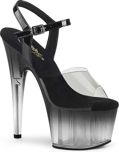 Pleaser - ADORE-708T-2 Sandaal met enkelband, Paaldans schoenen - Paaldans schoenen - 35 Shoes - Zwart/Transparant