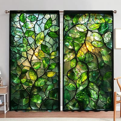 2 stuks Planten Glazen Raam Bedrukte Gordijnen voor Thuisdecoratie - Roede Zak Raamdecoratie voor Slaapkamer, Kantoor, Keuken 75cmX165cm X 2pcs