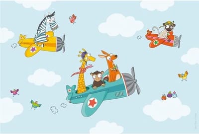 Kinderplacemats Set van 4 – Fly with me – 30x45 cm – Antislip – Afwasbaar Kunststof – Onderlegger voor Kinderen