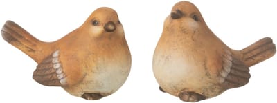 J-Line decoratie Vogel - porselein - bruin - small - 2 stuks