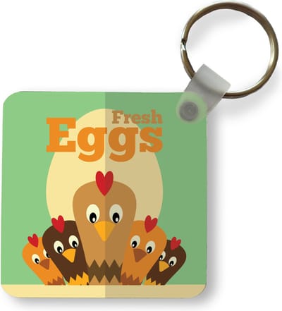 Sleutelhanger - Uitdeelcadeautjes - Boerderij - Kippen - Groen - Plastic