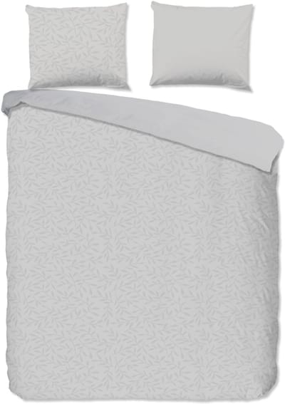 Pure dekbedovertrek takjes met blaadjes - Lits jumeaux 240x200/220 cm - Grijs - Microvezel