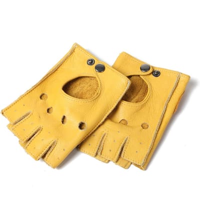 Retro motorrijden koeienhuid halve vinger heren fitness rijden leren handschoenen damesstijl M geel