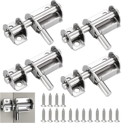 4 Pcs Deursloten RVS Latch Lock Kleine Deurslot - Glijdende Bar met Schroeven - Boutslot - RVS Glijdende Handgreep voor Tuindeur - Badkamer - Schuur - Toilet