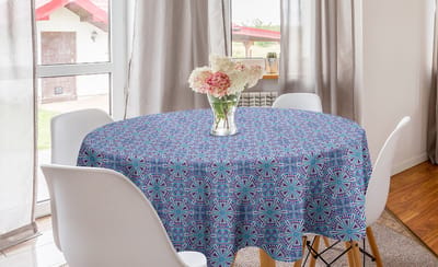 ABAKUHAUS etnisch rond tafelkleed, cirkelvormige tafelkleed voor keukendecoratie in de eetkamer, 150 cm, paars paars en lichtblauw