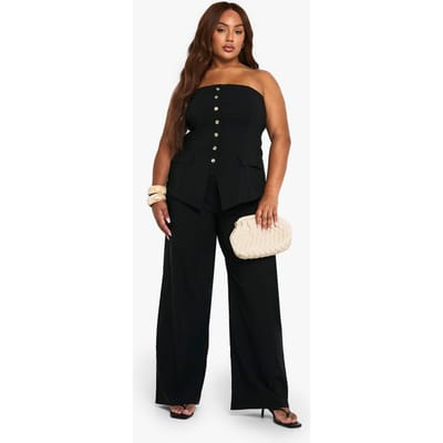 boohoo Dames Plus Super Stretch Bandeau Longline Veste & Wijde Broek | Zwart | Maat: 48