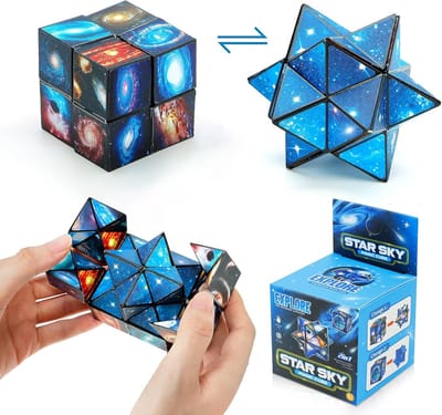 Magische Ster Kubus - Oneindige Puzzel - Mentale Training - Sterrenstelsel Thema - 11x11cm - Donkerblauw
