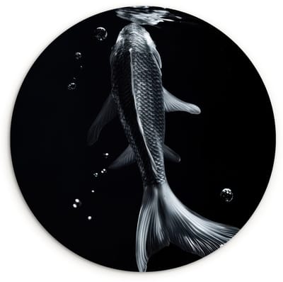 WallCircle® Wandcirkel 120x120 cm - Muurcirkel Koi - Vissen - Water - Zwart - Muurdecoratie woonkamer - Wanddecoratie slaapkamer - Kamer decoratie accessoires - Ronde schilderijen XXL