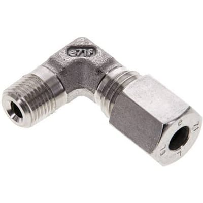 1/8'' NPT Buitendraad x 6L RVS Elbow 90deg Snijring 315 Bar DIN 2353 - FL2E-MC-ST-018N-06-L