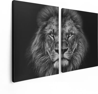 Artaza Canvas Schilderij Tweeluik Leeuw - Leeuwenkop - Zwart Wit - 120x80 - Foto Op Canvas - Canvas Print