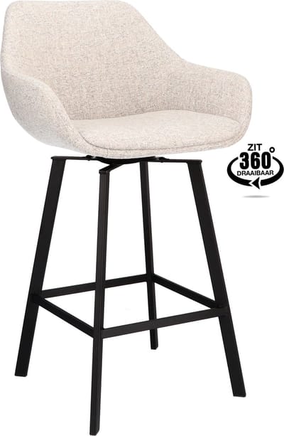 Icon Living - Barkruk Ronan Zithoogte 65 - Stof Oasis Shell - Poot Zwart