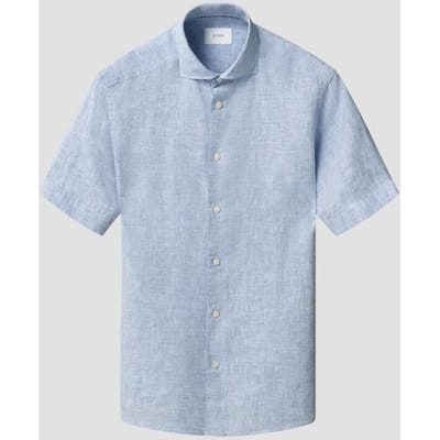 Eton Overhemd Subtle Uni Lightweight Linnen Garment Washed Short Sleeve Licht Blauw / male