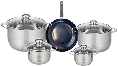 Set van 1 Koekenpan 20 cm en 4 kookpotten 12, 14, 20 en 24 cm Elo Prima Brillant
