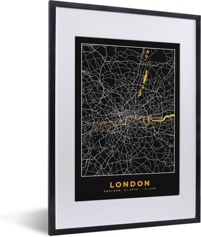 Fotolijst incl. Poster - Londen - Stadskaart - Plattegrond - Goud - Kaart - 30x40 cm - Posterlijst