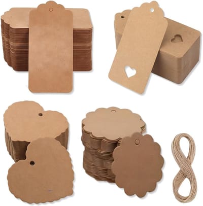 Kraftpapier Etiketten - Cadeauhangers - Ambachtelijk Knutselen - Inclusief Jute Koord - 120 Stuks - Bruin
