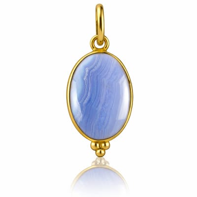 Natuursieraad - blue lace agaat ketting hanger 925 zilver goud verguld - luxe edelsteen sieraad - handgemaakt