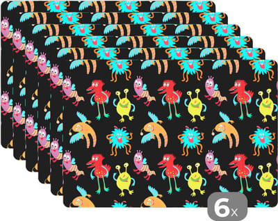 Placemat - Placemats kunststof - Design - Monster - Kinderen - Kleur - 45x30 cm - 6 stuks - Hittebestendig - Anti-Slip - Onderlegger - Afneembaar