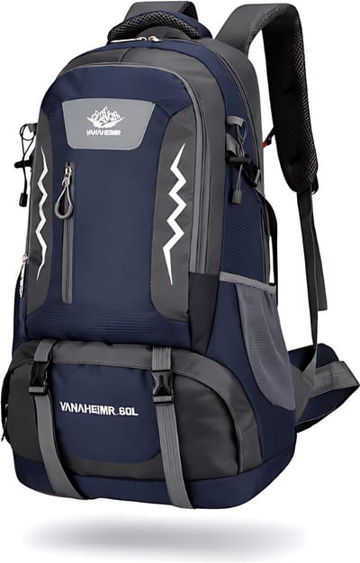 CarryQuest® 60L Wandelrugzak - Waterbestendige Hiking Backpack met Rugventilatie, Reflecterend Paneel & Lichtgewicht Outdoor Design - Donkerblauw